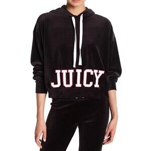 JC Juicy Couture Black Velour Pullover Sweatshirt Hoodie & Pants Athleisure Sz S